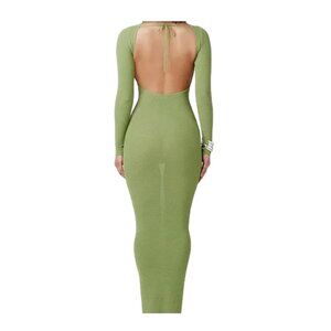 Knit Open Back Maxi Dress Color Lime